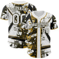 Custom White Black Olive-Old Gold Geometric Shards Dot Grid Authentic Baseball Jersey