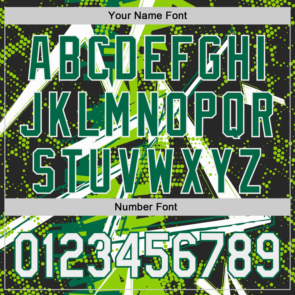 Custom Black White Neon Green-Kelly Green Geometric Shards Dot Grid Authentic Baseball Jersey