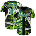 Custom Black White Neon Green-Kelly Green Geometric Shards Dot Grid Authentic Baseball Jersey