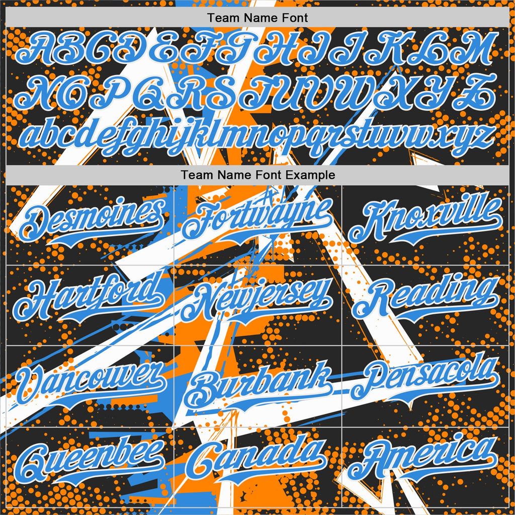 Custom Black White Bay Orange-Electric Blue Geometric Shards Dot Grid Authentic Baseball Jersey