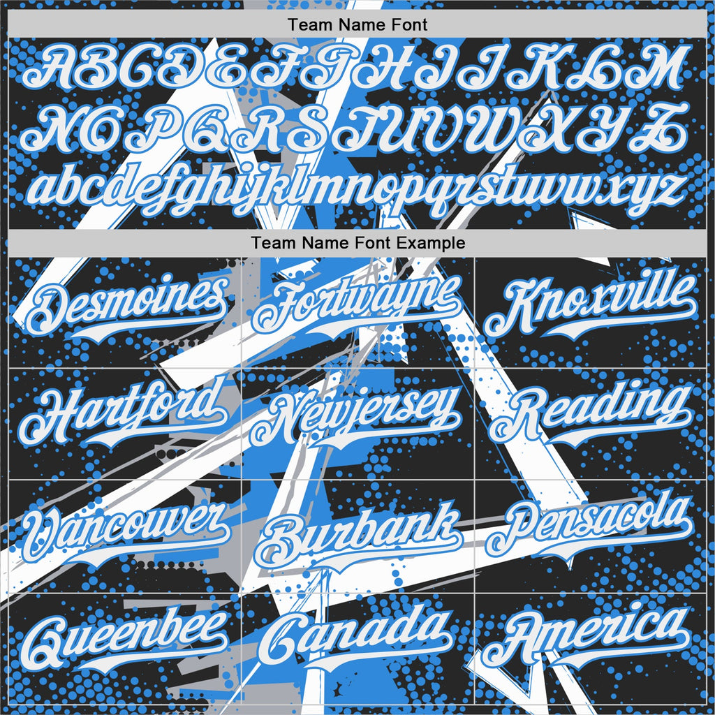 Custom Black White Gray-Electric Blue Geometric Shards Dot Grid Authentic Baseball Jersey
