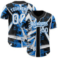 Custom Black White Gray-Electric Blue Geometric Shards Dot Grid Authentic Baseball Jersey