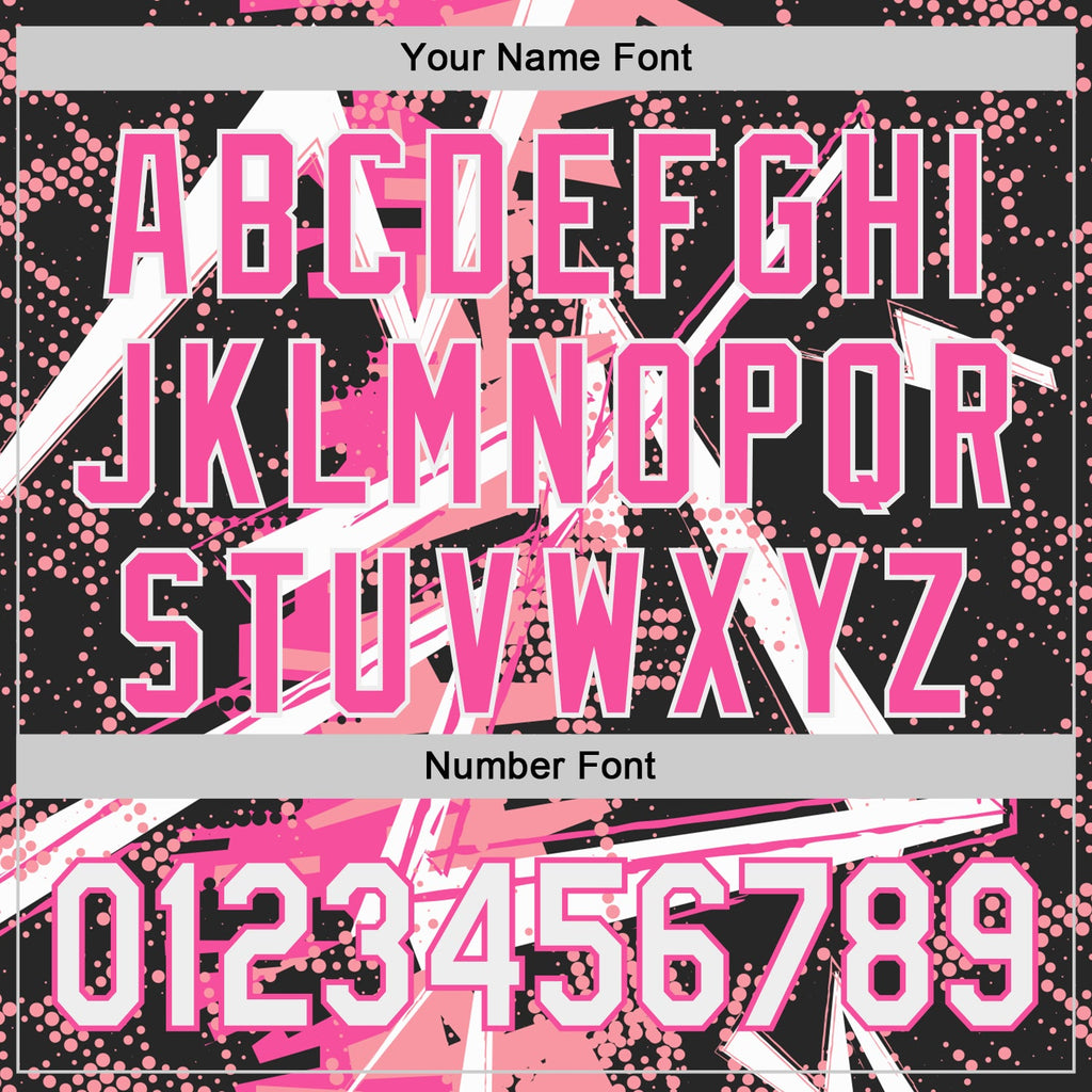 Custom Black White Medium Pink-Pink Geometric Shards Dot Grid Authentic Baseball Jersey