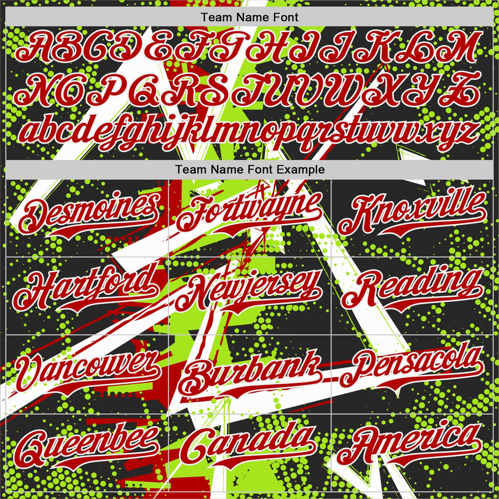 Custom Black White Neon Green-Red Geometric Shards Dot Grid Authentic Baseball Jersey