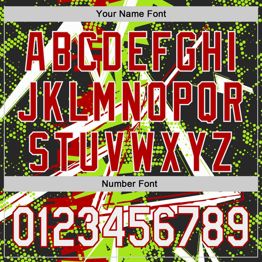 Custom Black White Neon Green-Red Geometric Shards Dot Grid Authentic Baseball Jersey
