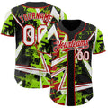 Custom Black White Neon Green-Red Geometric Shards Dot Grid Authentic Baseball Jersey