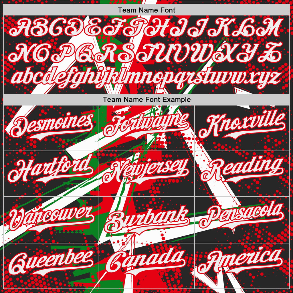 Custom Black White Grass Green-Fire Red Geometric Shards Dot Grid Authentic Baseball Jersey