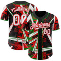 Custom Black White Grass Green-Fire Red Geometric Shards Dot Grid Authentic Baseball Jersey