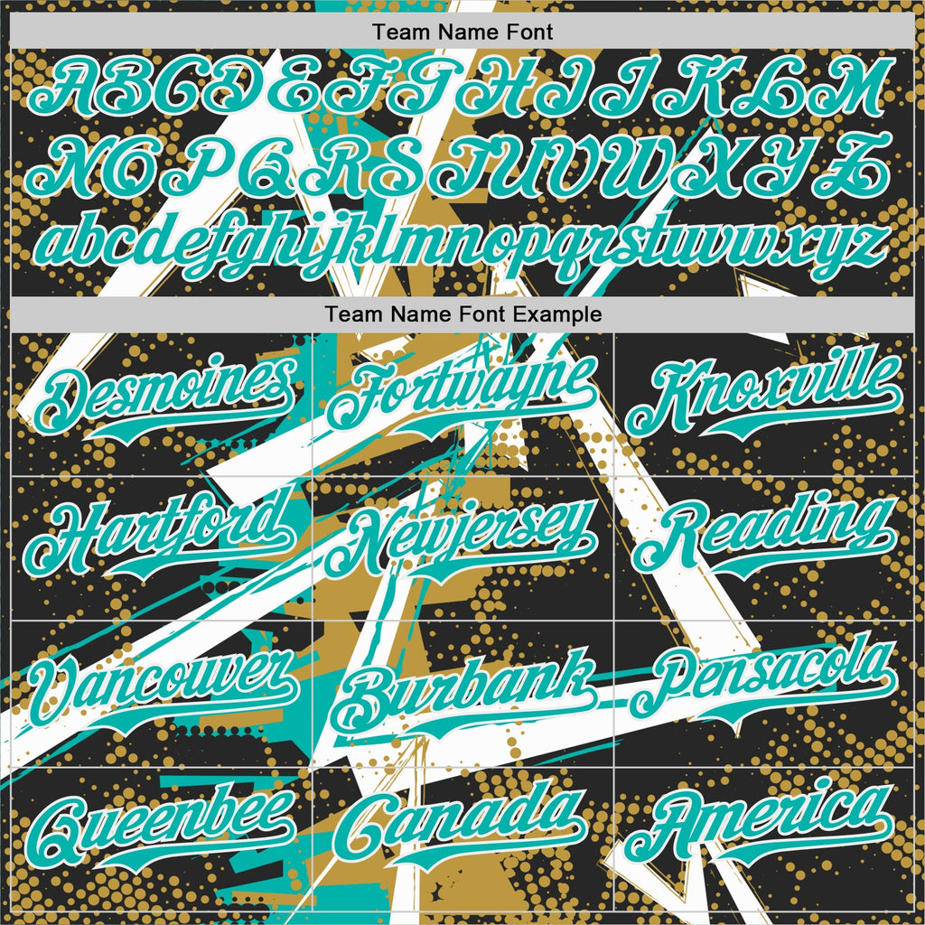 Custom Black White Old Gold-Aqua Geometric Shards Dot Grid Authentic Baseball Jersey