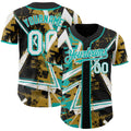 Custom Black White Old Gold-Aqua Geometric Shards Dot Grid Authentic Baseball Jersey