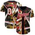 Custom Black White Old Gold-Red Geometric Shards Dot Grid Authentic Baseball Jersey