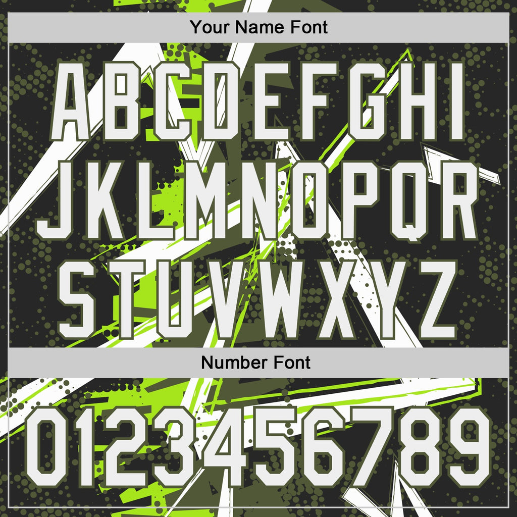 Custom Black White Neon Green-Olive Geometric Shards Dot Grid Authentic Baseball Jersey