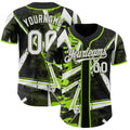 Custom Black White Neon Green-Olive Geometric Shards Dot Grid Authentic Baseball Jersey