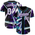 Custom Black White Teal-Purple Geometric Shards Dot Grid Authentic Baseball Jersey
