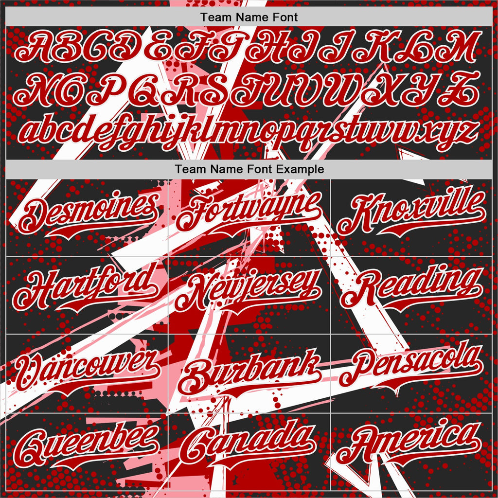 Custom Black White Medium Pink-Red Geometric Shards Dot Grid Authentic Baseball Jersey