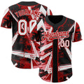 Custom Black White Medium Pink-Red Geometric Shards Dot Grid Authentic Baseball Jersey