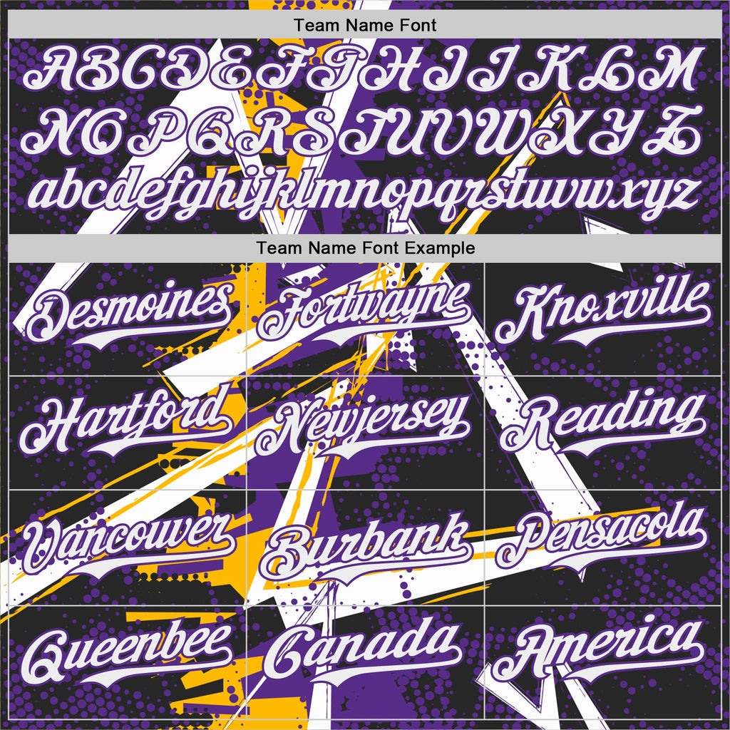 Custom Black White Gold-Purple Geometric Shards Dot Grid Authentic Baseball Jersey