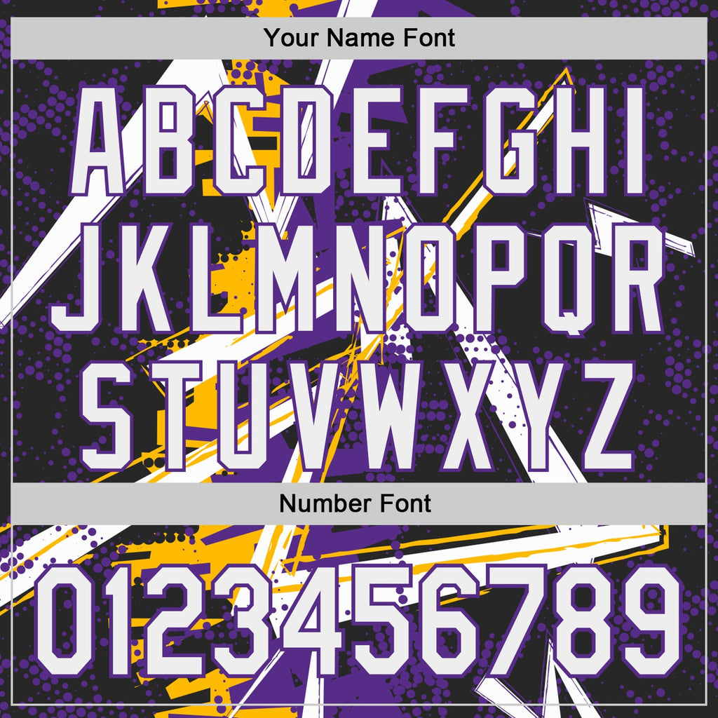 Custom Black White Gold-Purple Geometric Shards Dot Grid Authentic Baseball Jersey