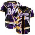 Custom Black White Gold-Purple Geometric Shards Dot Grid Authentic Baseball Jersey