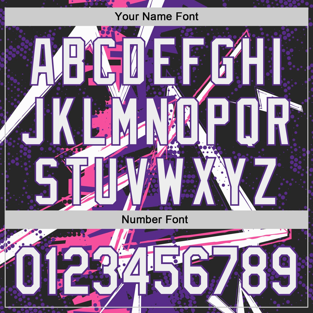 Custom Black White Pink-Purple Geometric Shards Dot Grid Authentic Baseball Jersey