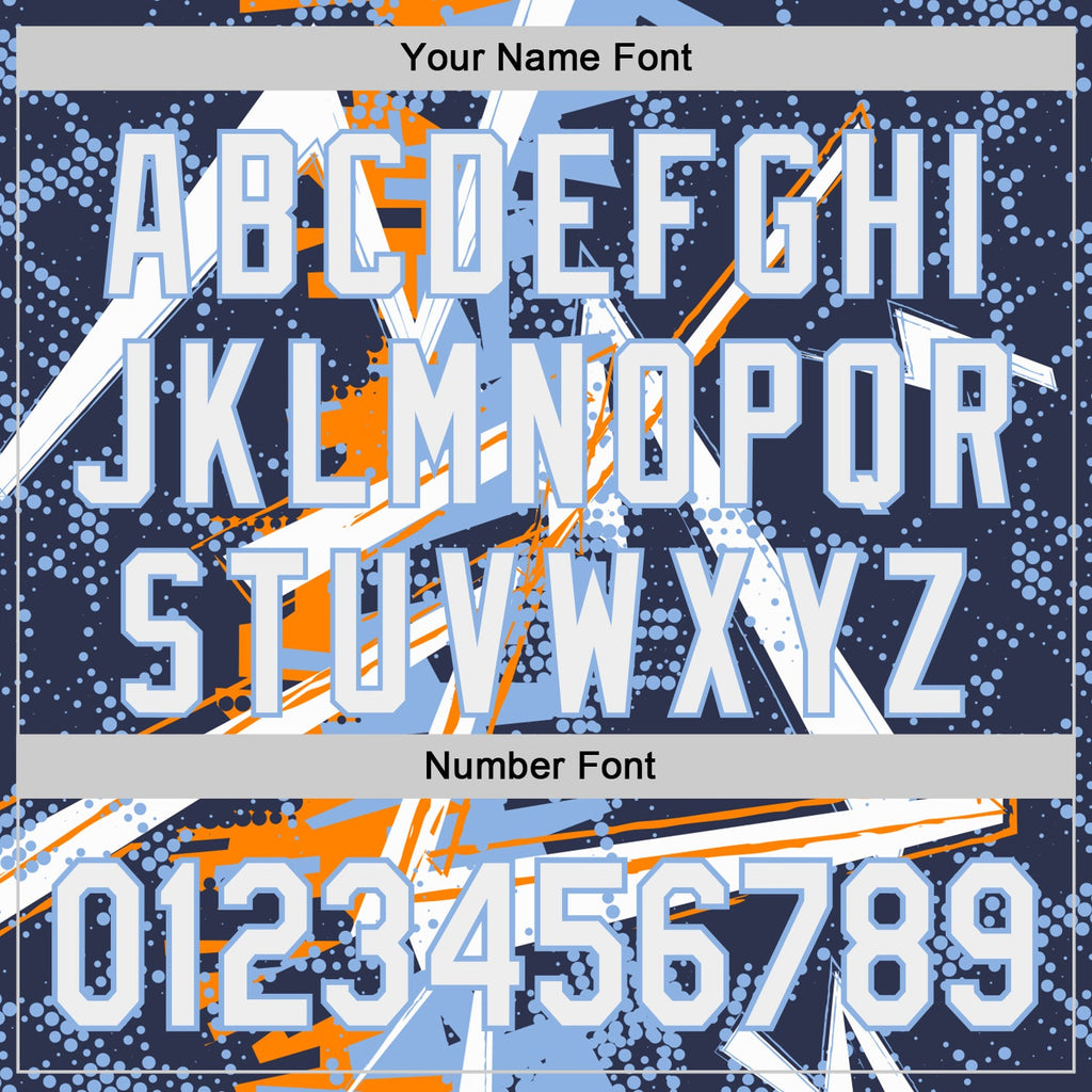 Custom Navy White Bay Orange-Light Blue Geometric Shards Dot Grid Authentic Baseball Jersey