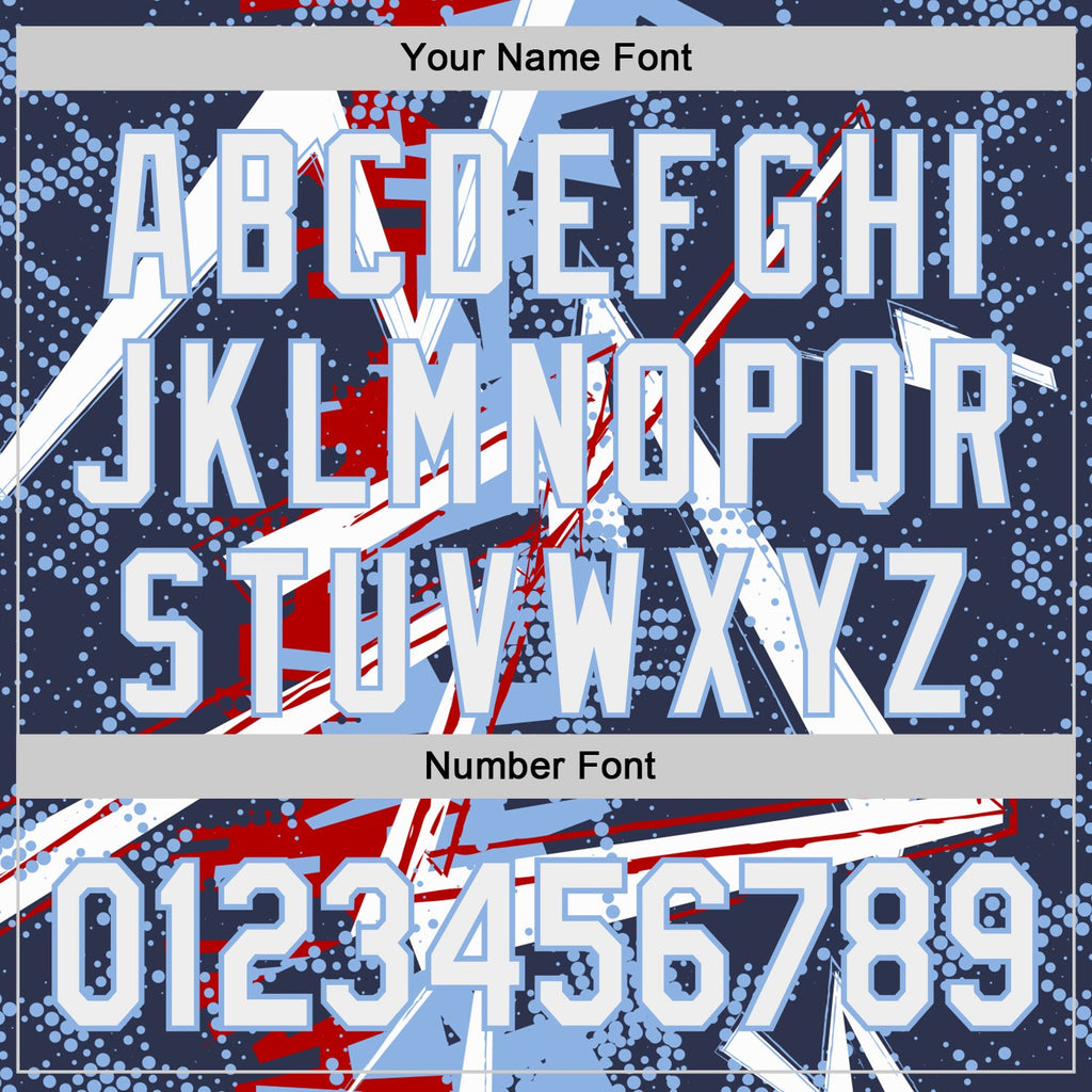 Custom Navy White Red-Light Blue Geometric Shards Dot Grid Authentic Baseball Jersey
