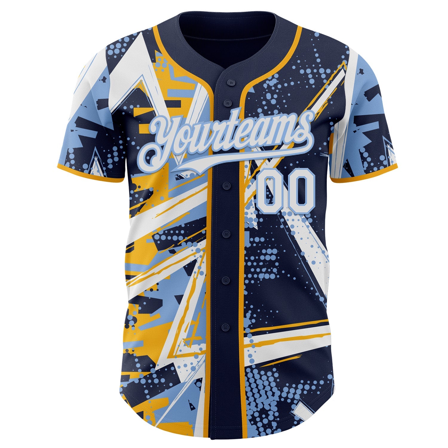 Custom Navy White Gold-Light Blue Geometric Shards Dot Grid Authentic Baseball Jersey