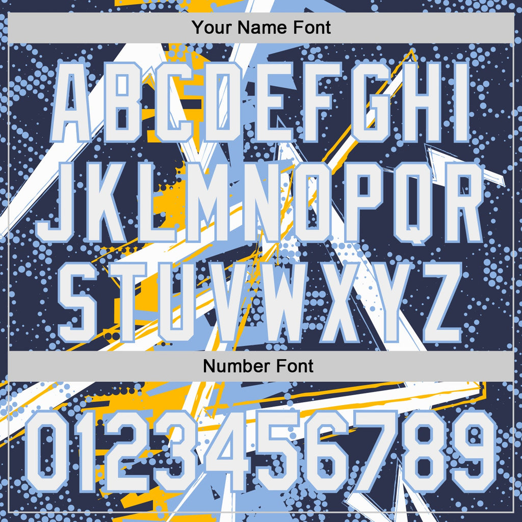 Custom Navy White Gold-Light Blue Geometric Shards Dot Grid Authentic Baseball Jersey