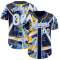 Custom Navy White Gold-Light Blue Geometric Shards Dot Grid Authentic Baseball Jersey