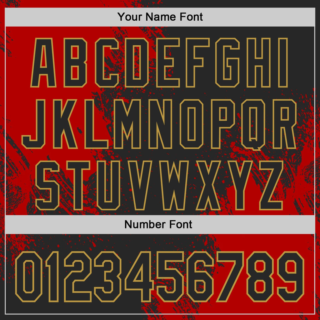 Custom Black Red-Old Gold Abstract Brush Stroke Authentic Baseball Jersey