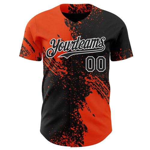 Custom Black Orange-White Abstract Brush Stroke Authentic Baseball Jersey