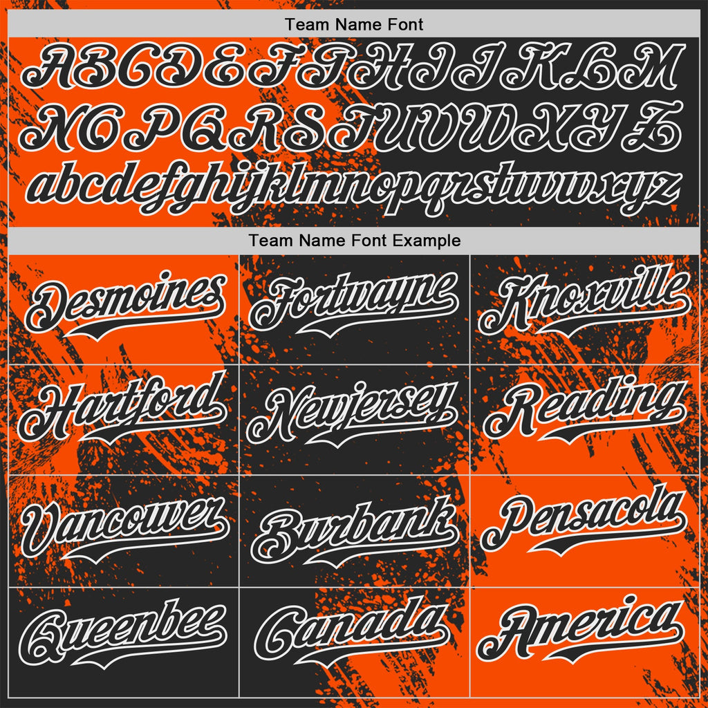 Custom Black Orange-White Abstract Brush Stroke Authentic Baseball Jersey