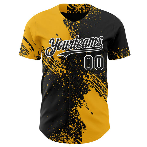Custom Black Gold-White Abstract Brush Stroke Authentic Baseball Jersey