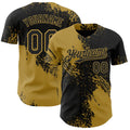 Custom Black-Old Gold Abstract Brush Stroke Authentic Baseball Jersey