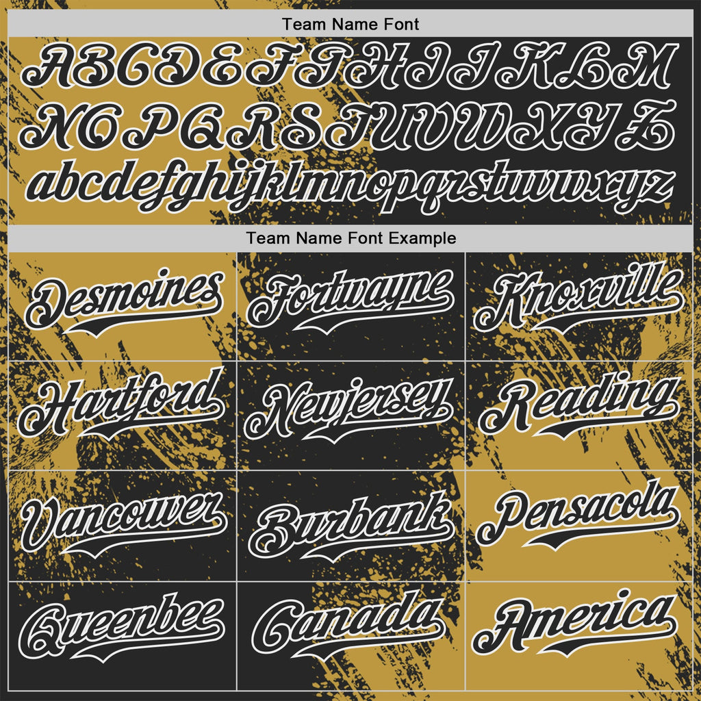 Custom Black Old Gold-White Abstract Brush Stroke Authentic Baseball Jersey