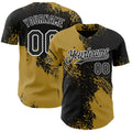 Custom Black Old Gold-White Abstract Brush Stroke Authentic Baseball Jersey