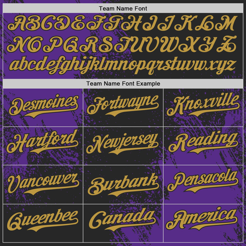 Custom Black Old Gold-Purple Abstract Brush Stroke Authentic Baseball Jersey