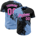 Custom Black Pink-Light Blue Abstract Brush Stroke Authentic Baseball Jersey