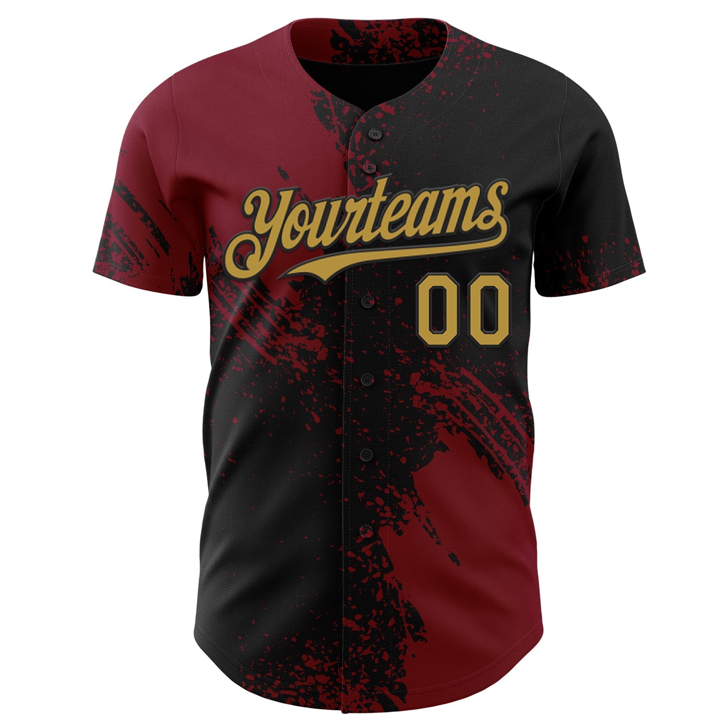 Custom Black Old Gold-Crimson Abstract Brush Stroke Authentic Baseball Jersey