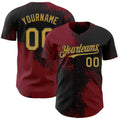Custom Black Old Gold-Crimson Abstract Brush Stroke Authentic Baseball Jersey