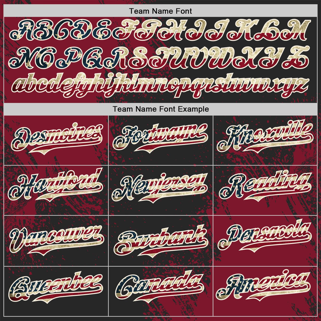 Custom Black Vintage USA Flag Crimson-Cream Abstract Brush Stroke Authentic Baseball Jersey