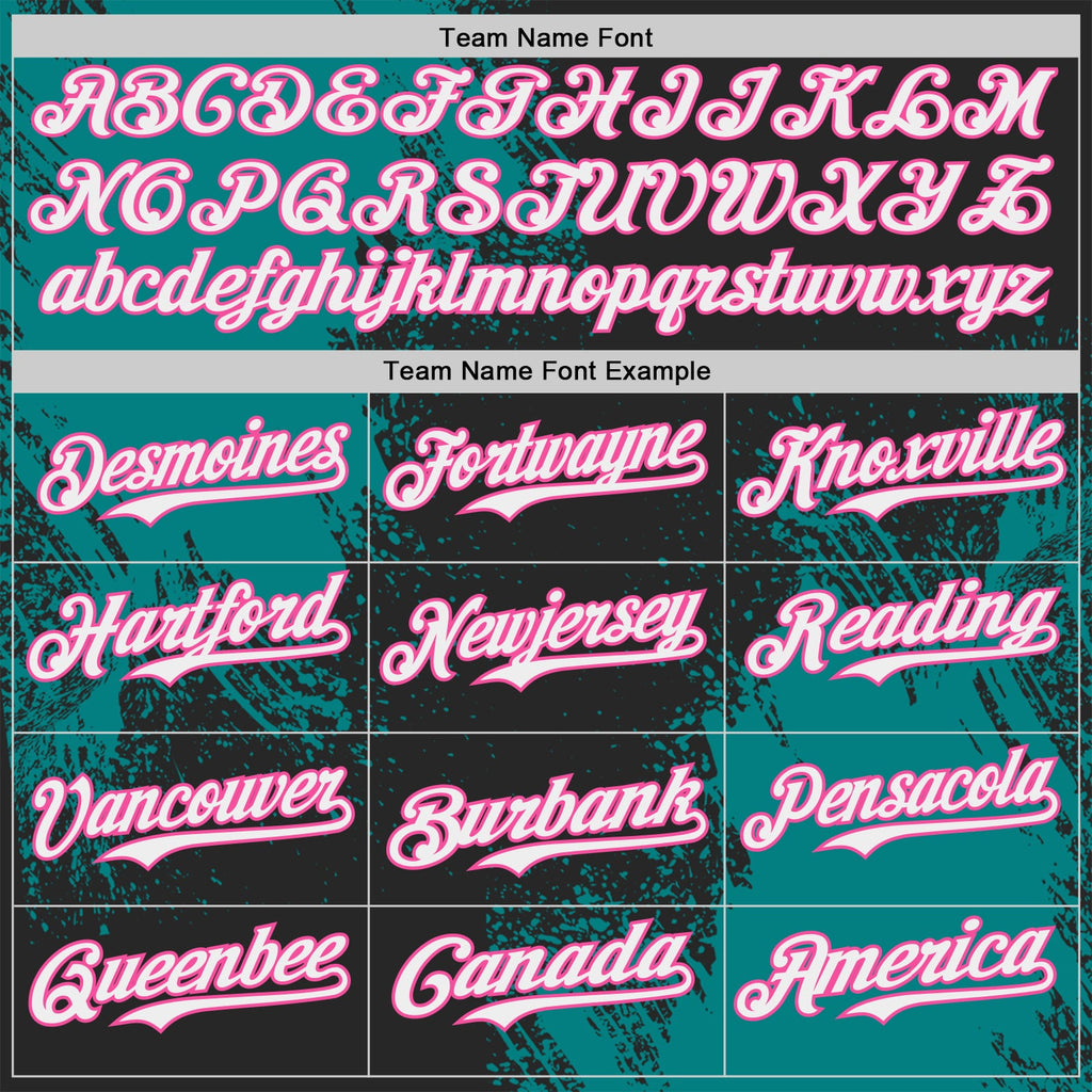 Custom Black White Teal-Pink Abstract Brush Stroke Authentic Baseball Jersey