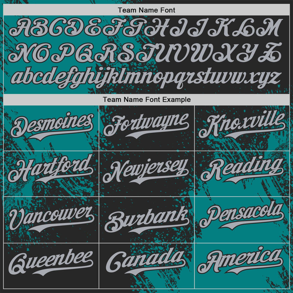 Custom Black Gray-Teal Abstract Brush Stroke Authentic Baseball Jersey