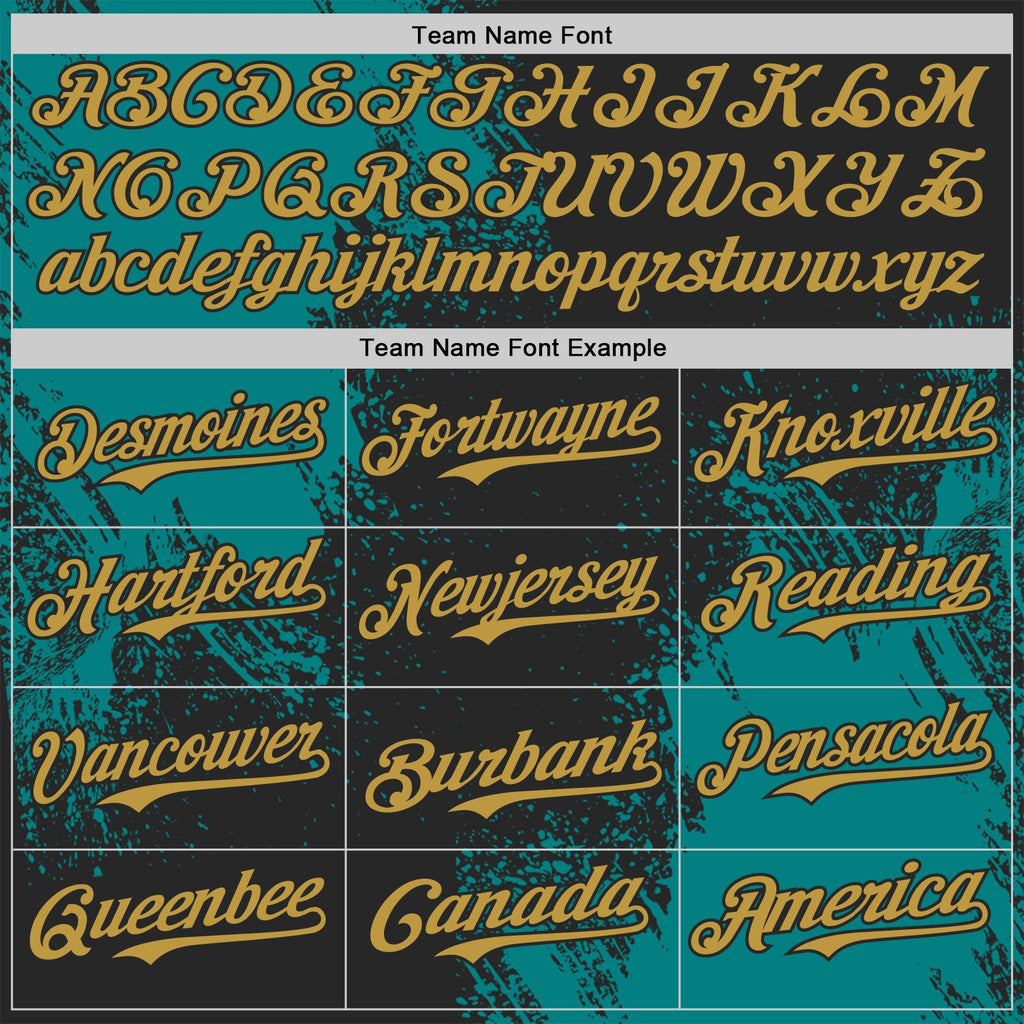 Custom Black Old Gold-Teal Abstract Brush Stroke Authentic Baseball Jersey