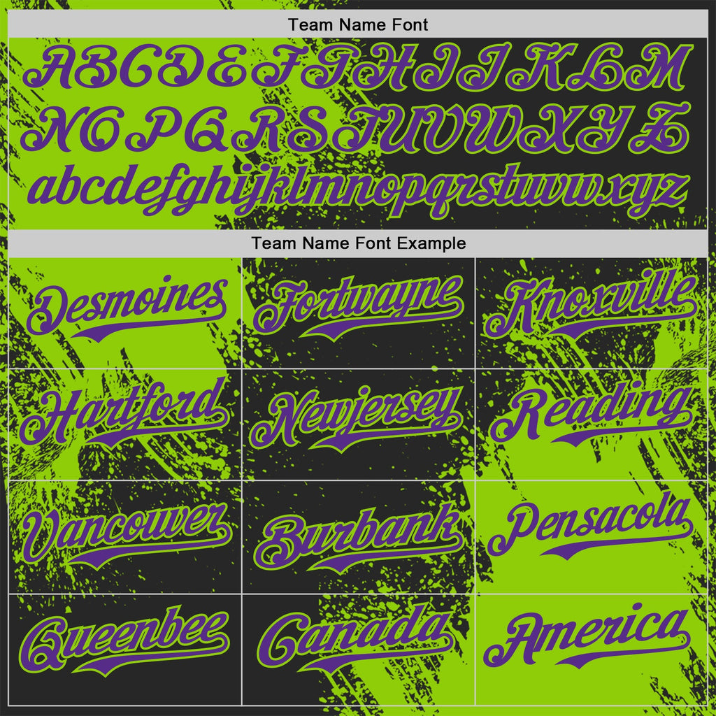Custom Black Purple-Neon Green Abstract Brush Stroke Authentic Baseball Jersey