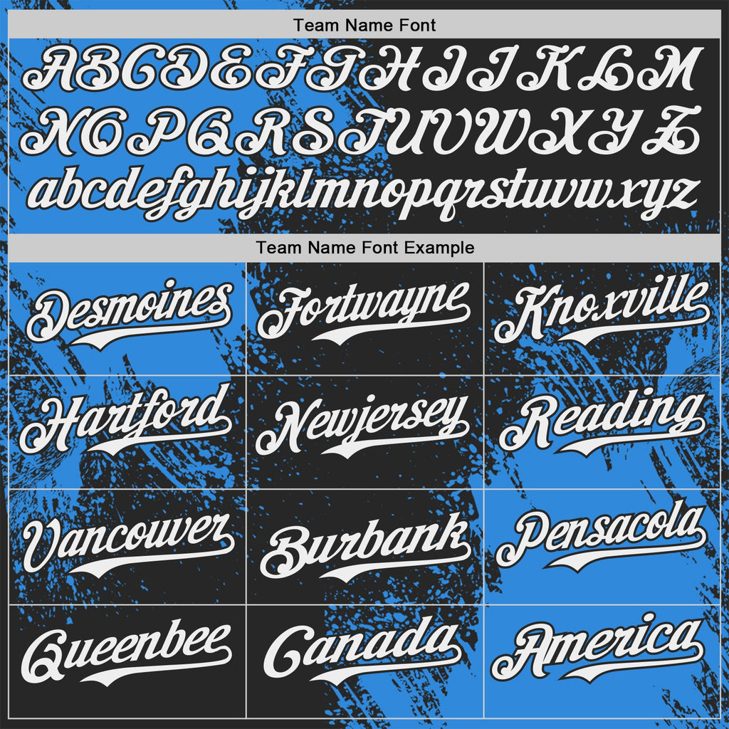 Custom Black White-Electric Blue Abstract Brush Stroke Authentic Baseball Jersey