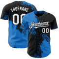 Custom Black White-Electric Blue Abstract Brush Stroke Authentic Baseball Jersey