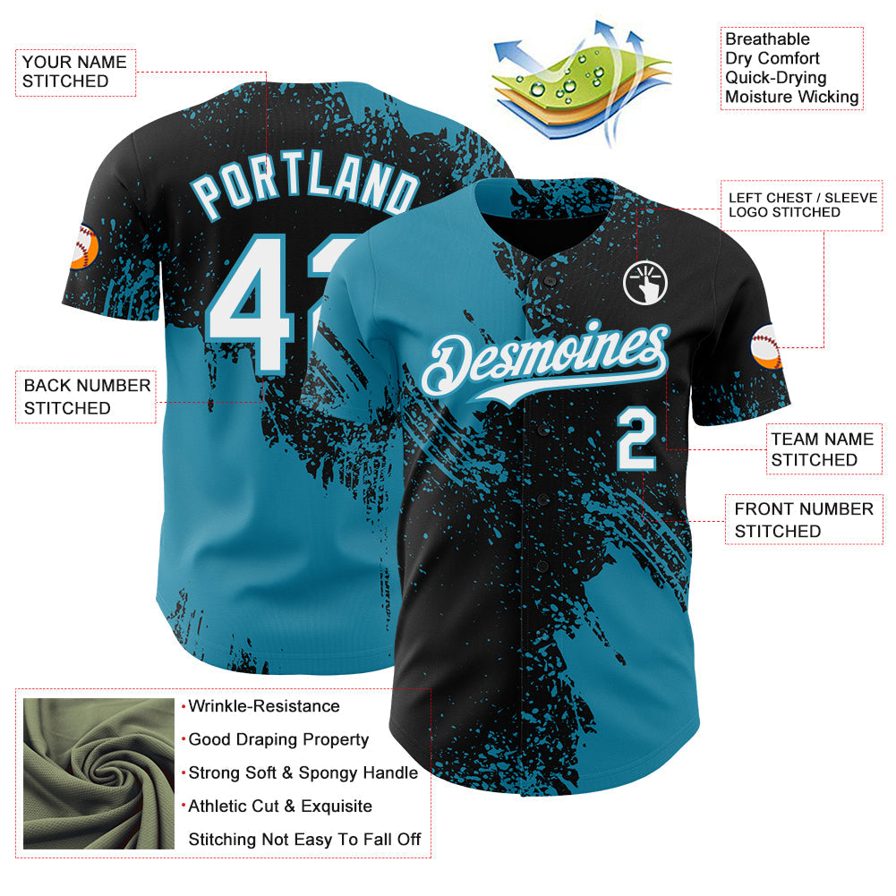 Custom Black White-Panther Blue Abstract Brush Stroke Authentic Baseball Jersey