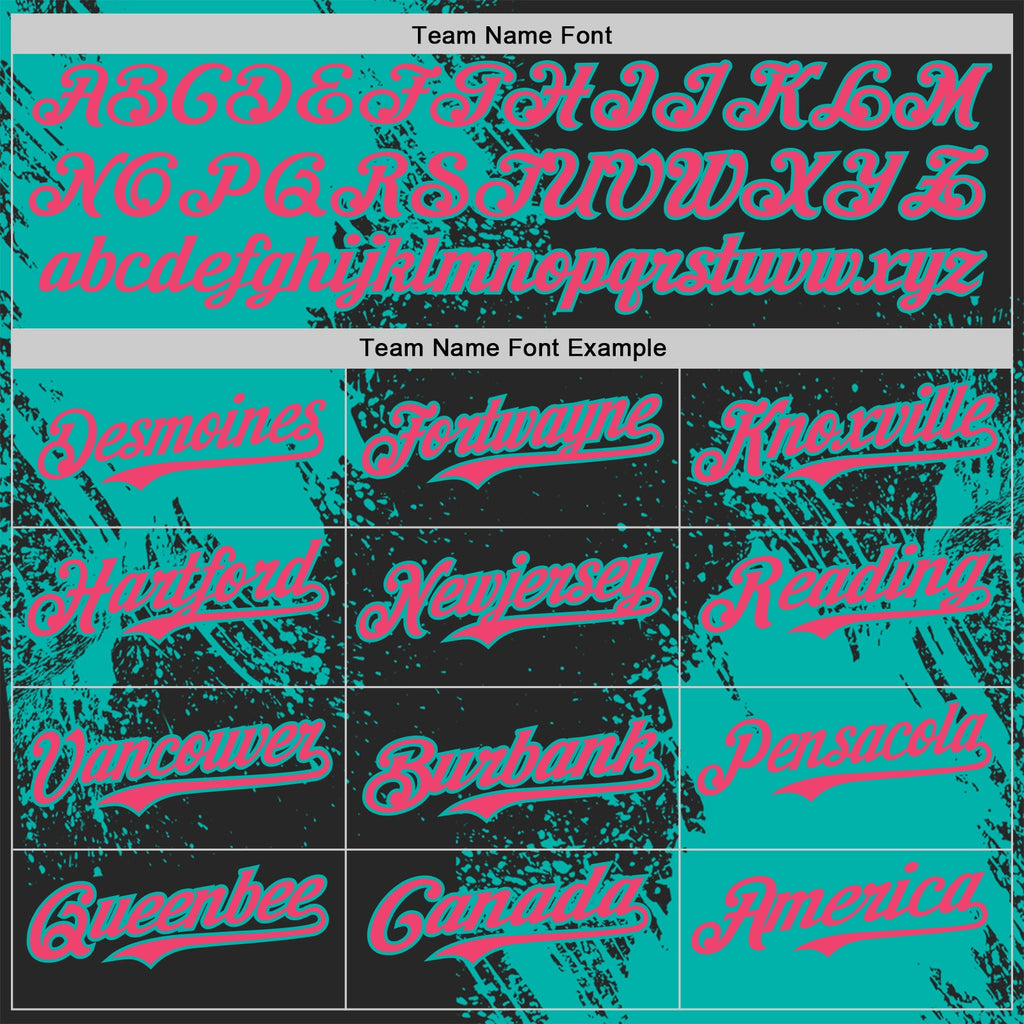 Custom Black Neon Pink-Aqua Abstract Brush Stroke Authentic Baseball Jersey