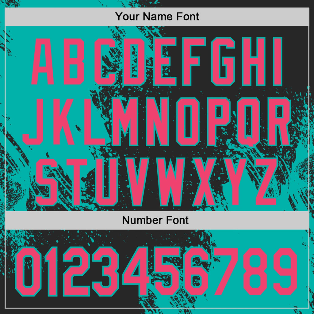 Custom Black Neon Pink-Aqua Abstract Brush Stroke Authentic Baseball Jersey